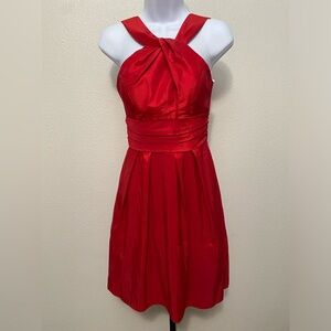 Pleated Red Satin Dress XS Holiday Romantic Wedding Guest Event Occasionwear